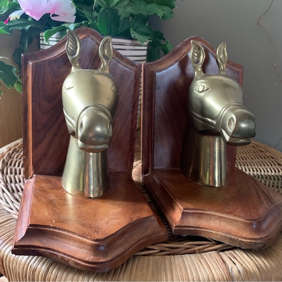 Brass donkeys with wood base bookends - Picture 4 of 14